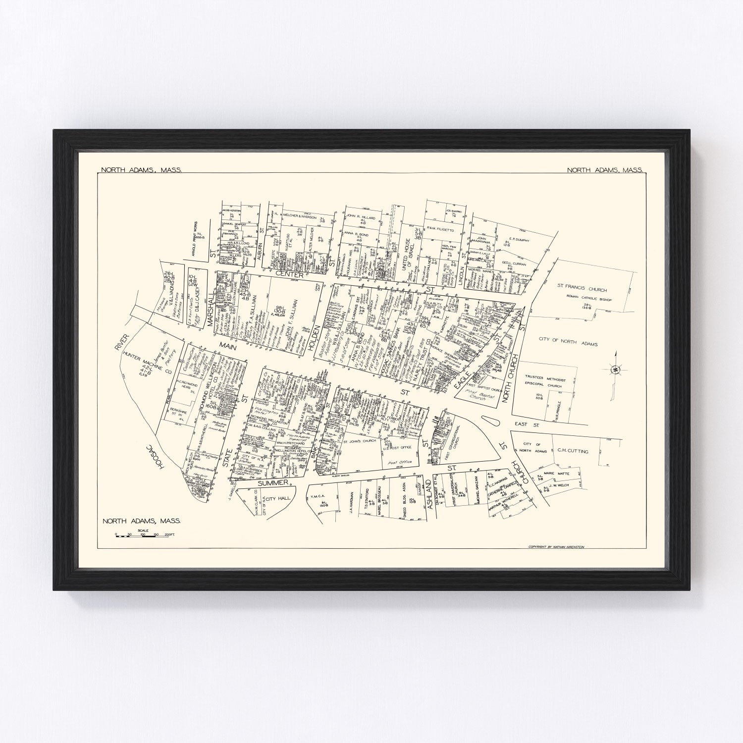 Vintage Map of North Adams, MA Business Section 1929