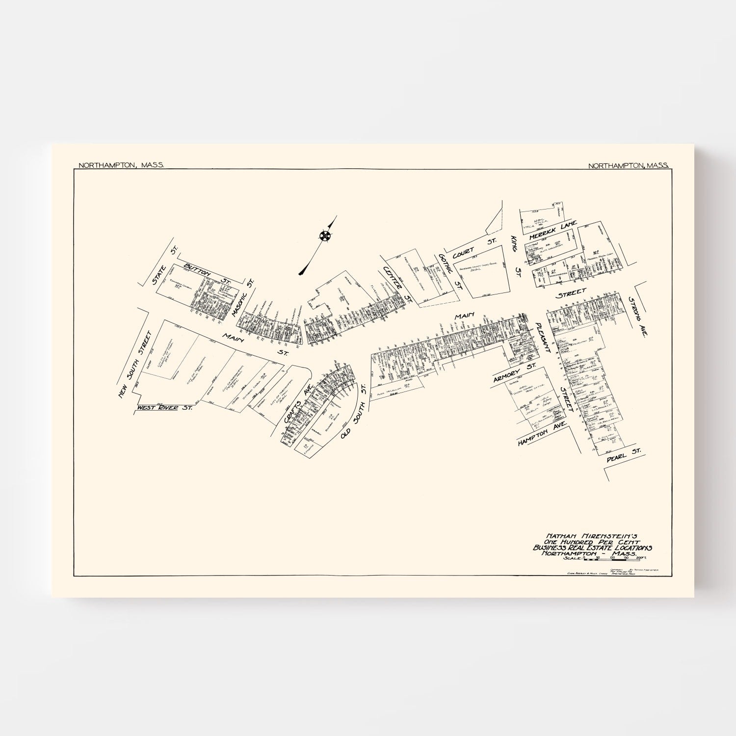 Vintage Map of Northampton, MA Business Section 1929