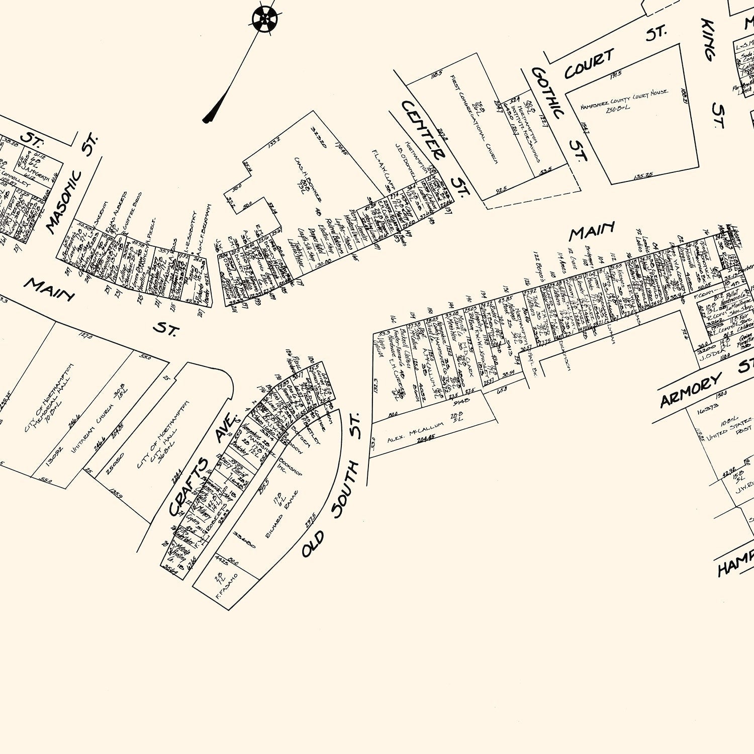 Vintage Map of Northampton, MA Business Section 1929