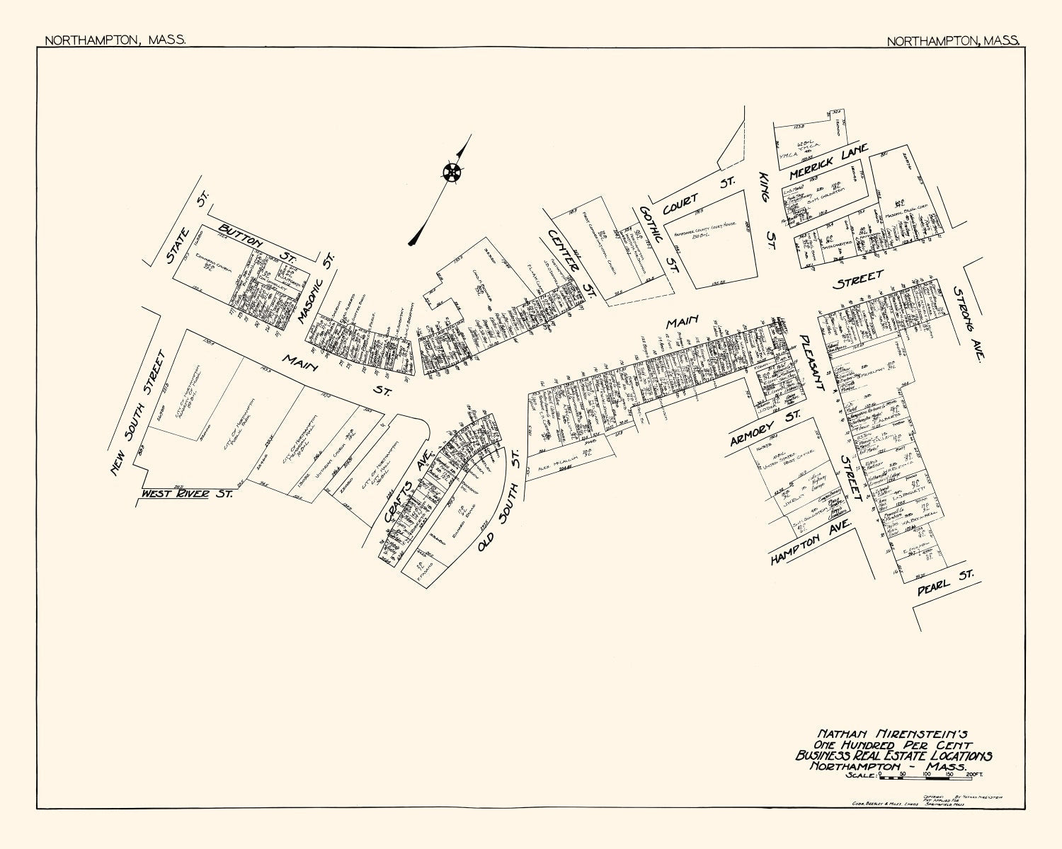 Vintage Map of Northampton, MA Business Section 1929