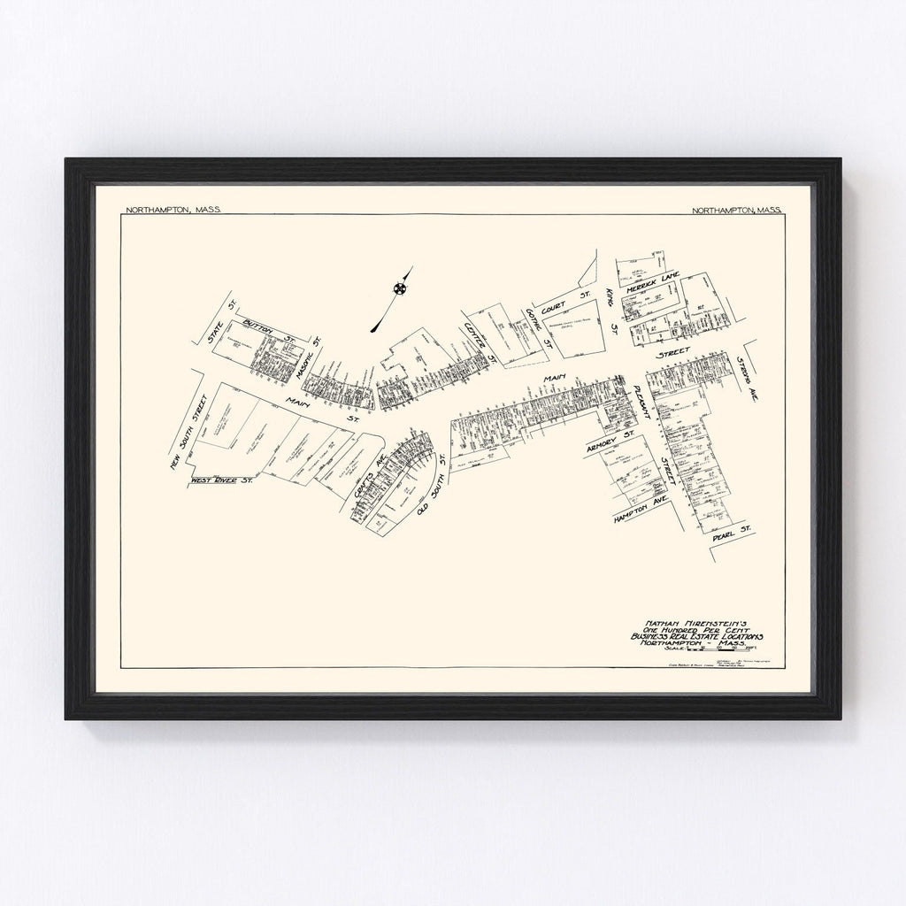 Vintage Map of Northampton, MA Business Section 1929