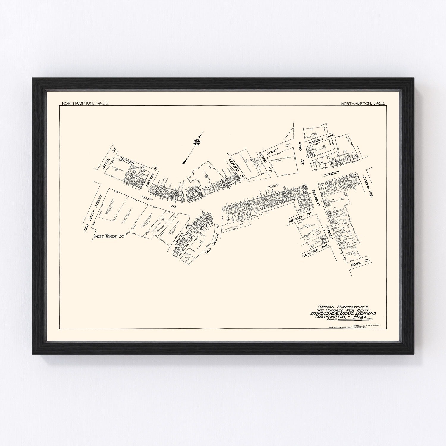 Vintage Map of Northampton, MA Business Section 1929