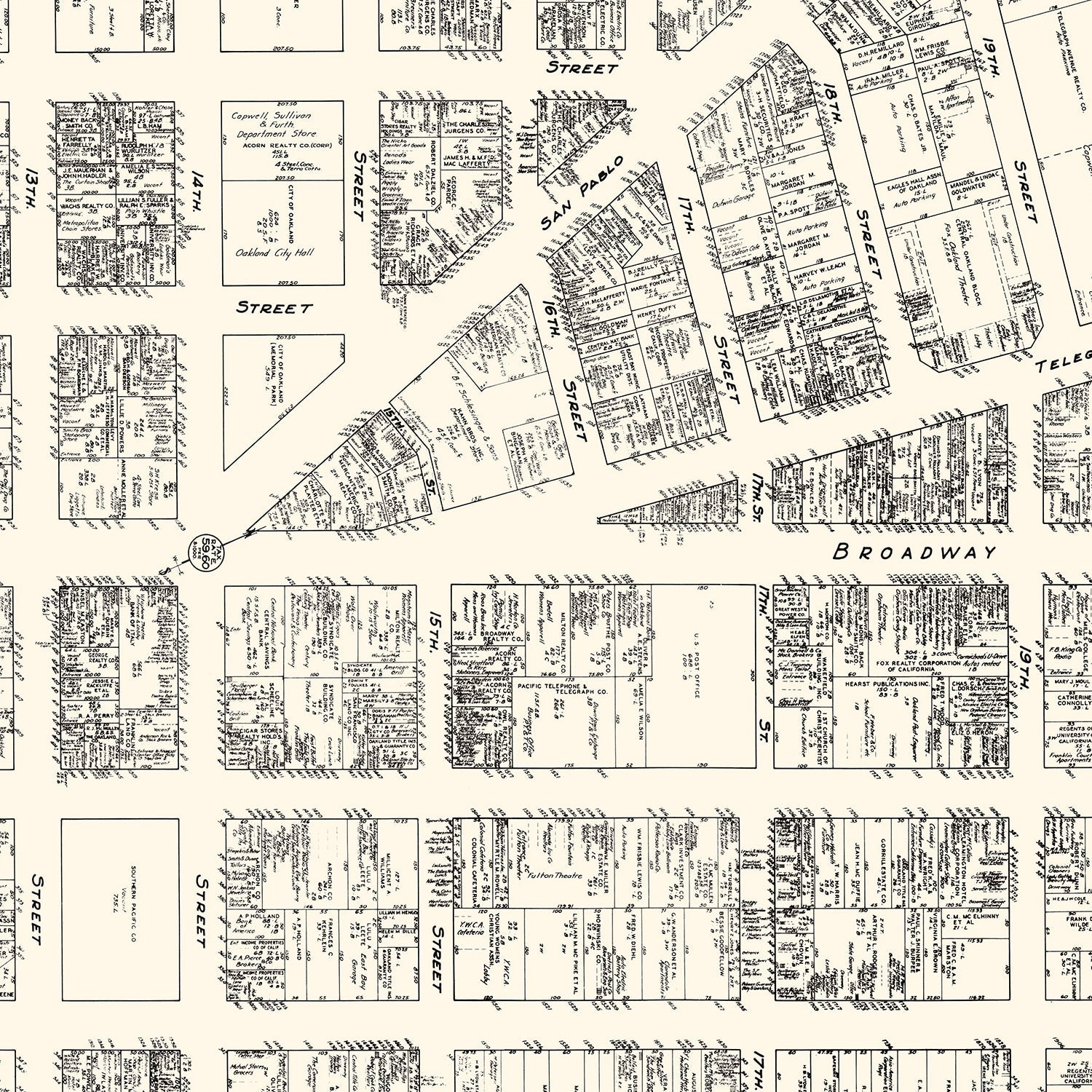 Vintage Map of Oakland, CA Business Section 1929