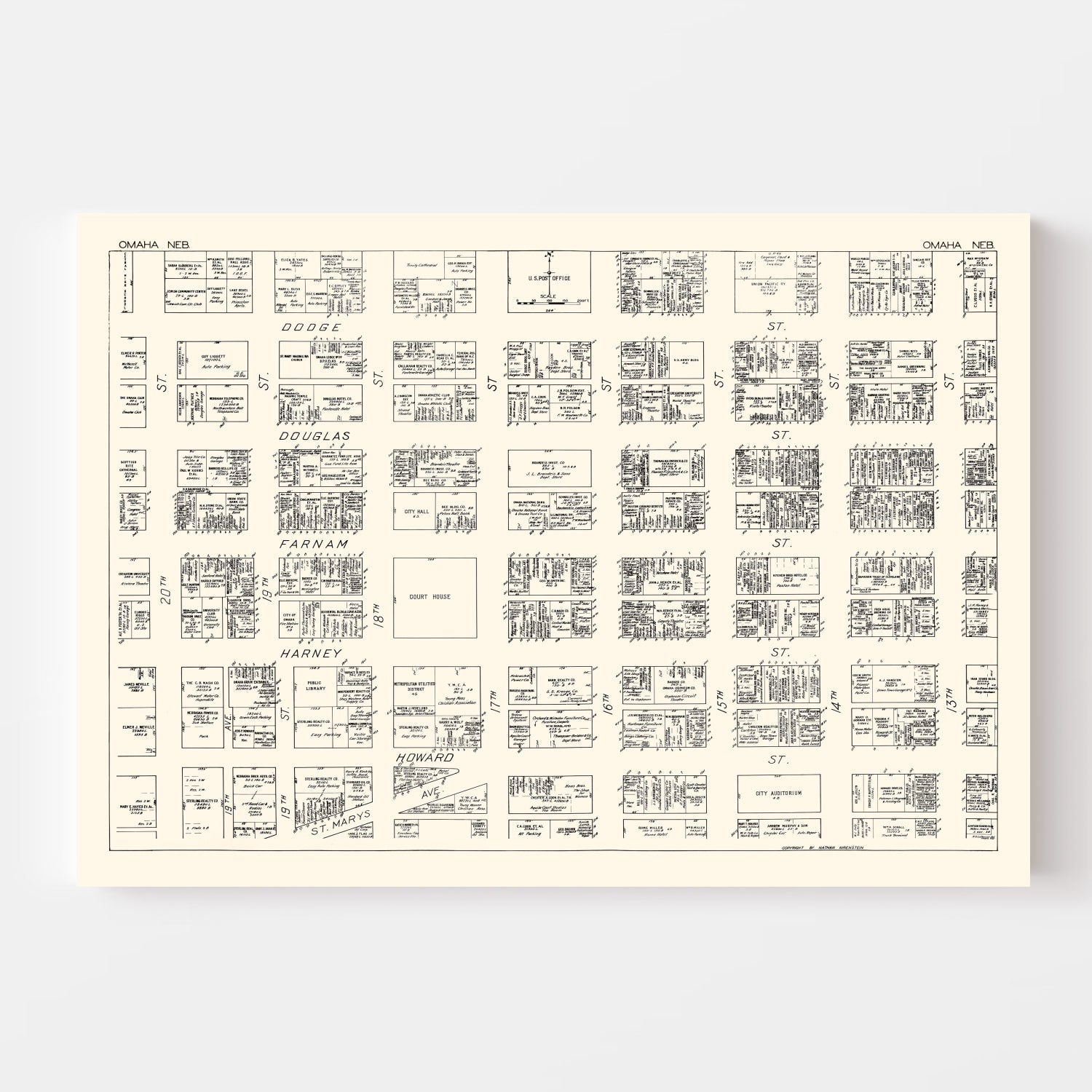 Vintage Map of Omaha, NE Business Section 1929