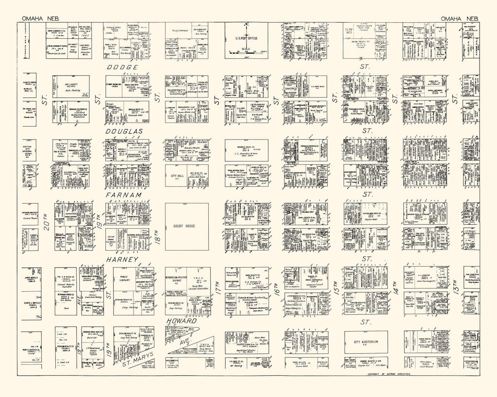 Vintage Map of Omaha, NE Business Section 1929