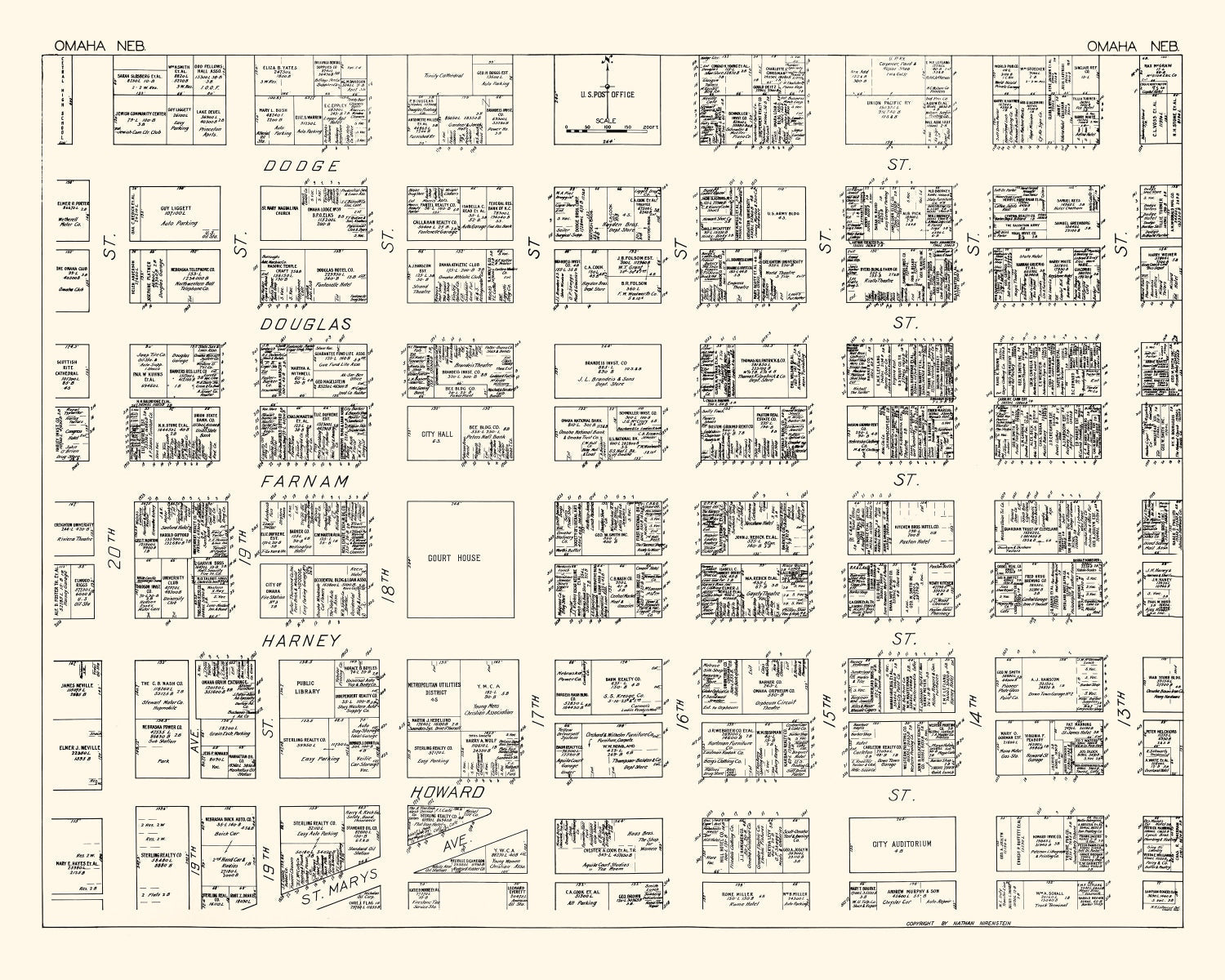 Vintage Map of Omaha, NE Business Section 1929