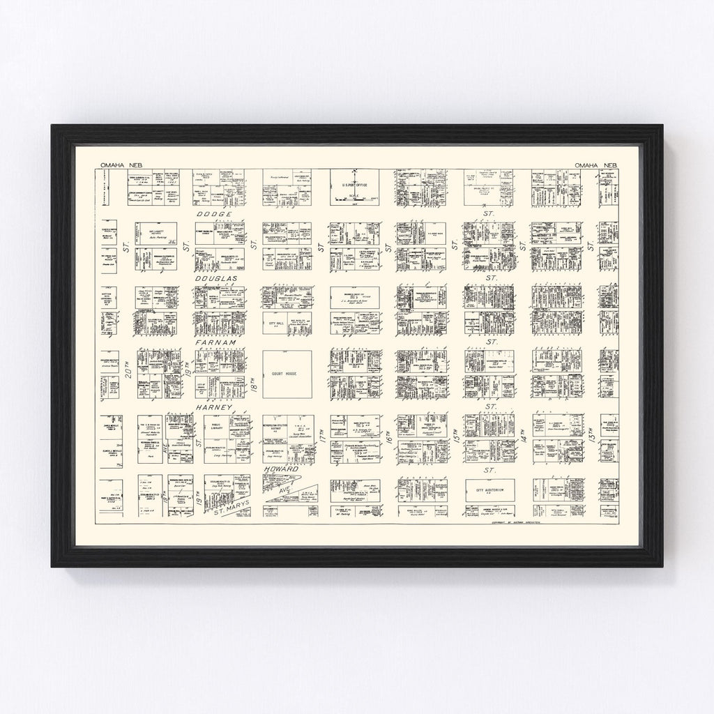 Vintage Map of Omaha, NE Business Section 1929