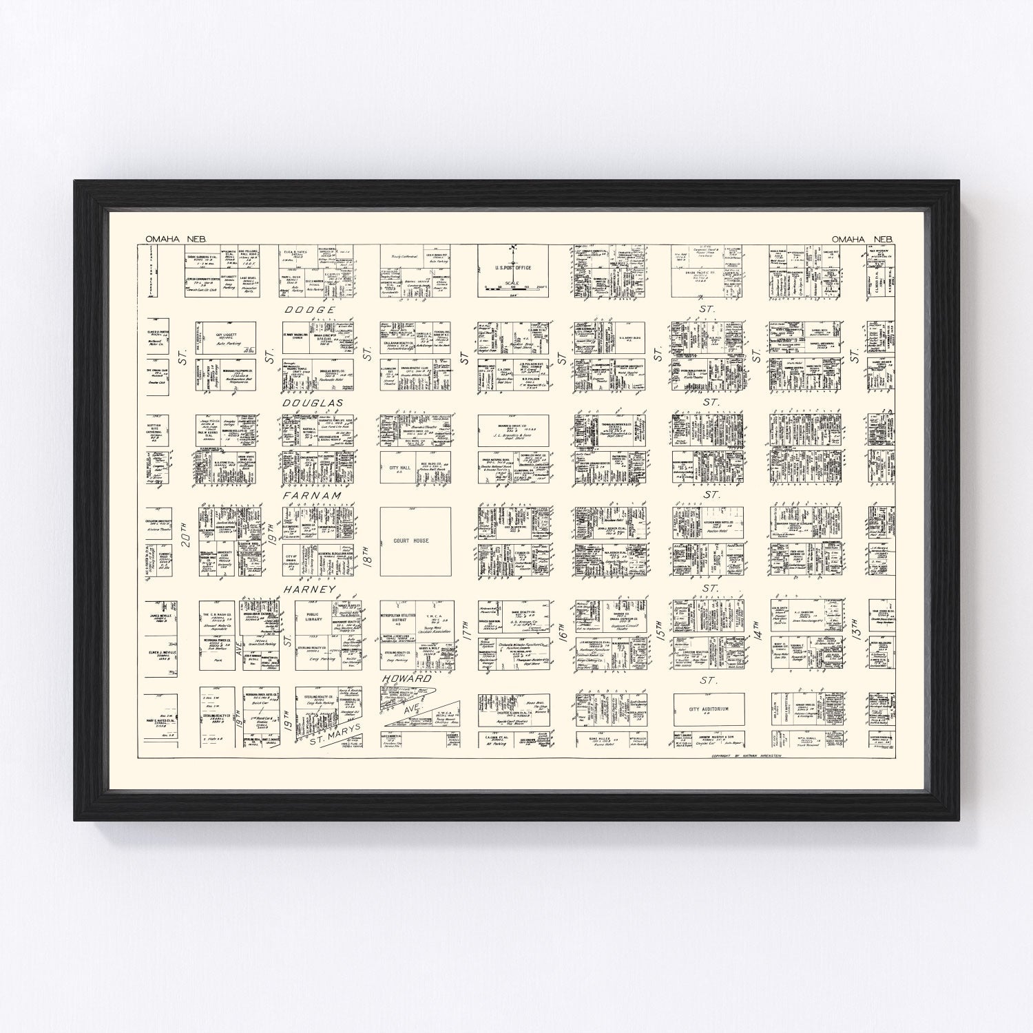 Vintage Map of Omaha, NE Business Section 1929