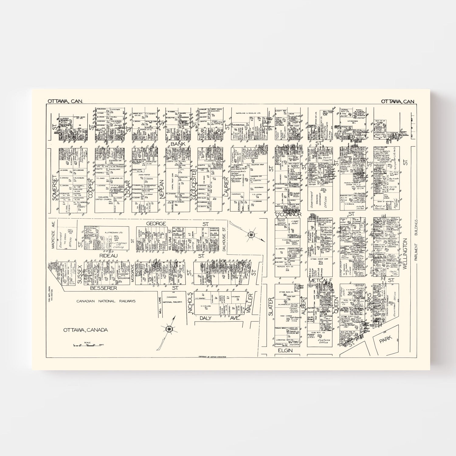 Vintage Map of Ottawa, Canada 1929