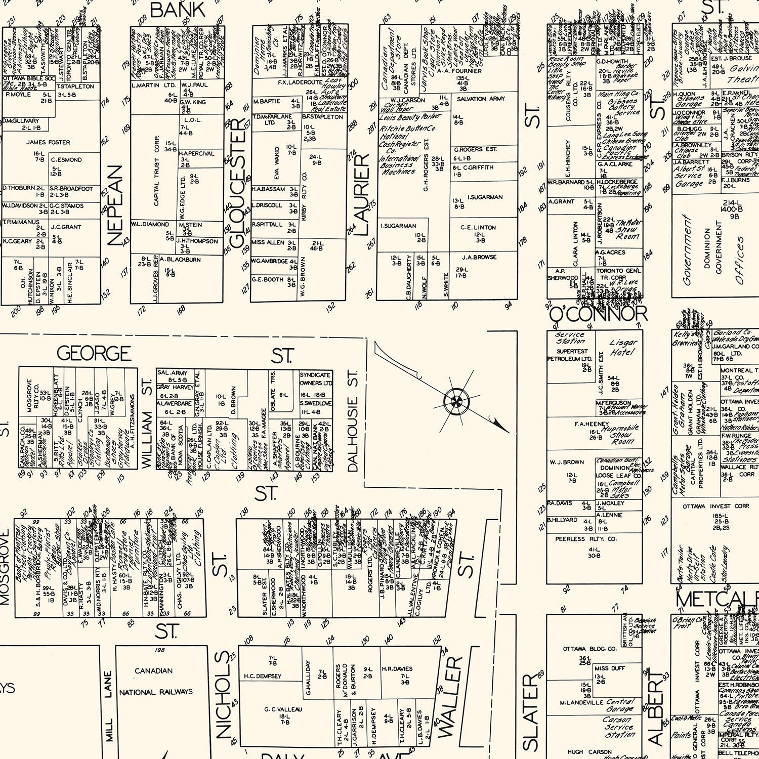 Vintage Map of Ottawa, Canada 1929