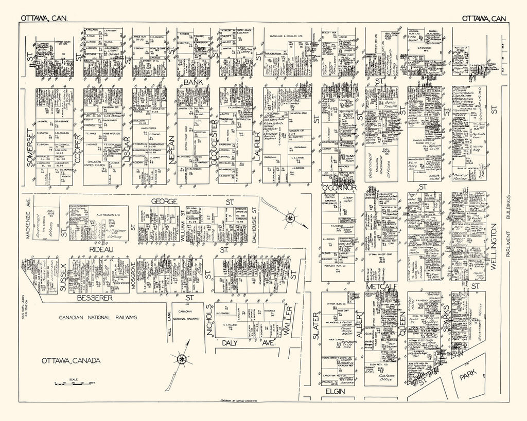 Vintage Map of Ottawa, Canada 1929