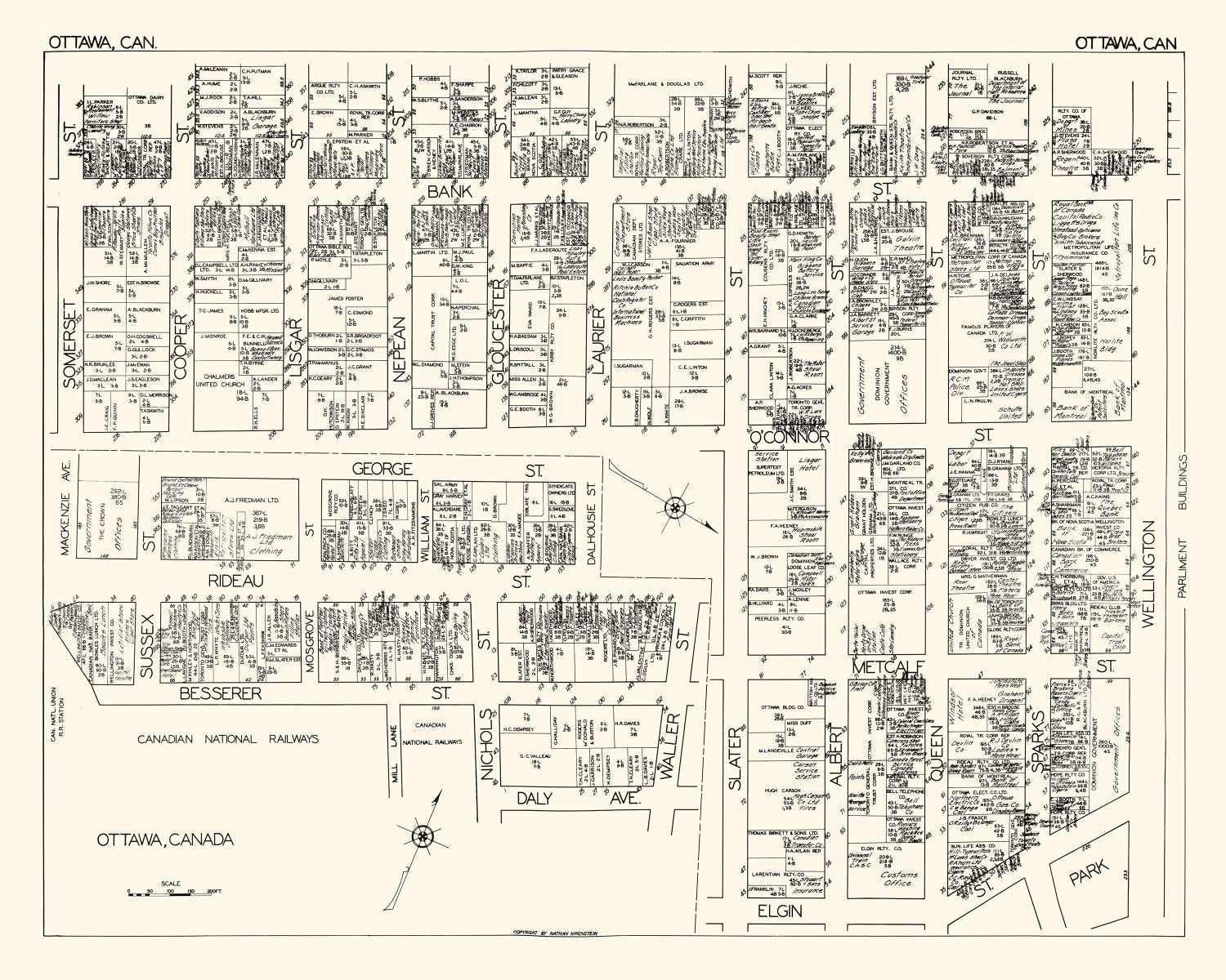 Vintage Map of Ottawa, Canada 1929