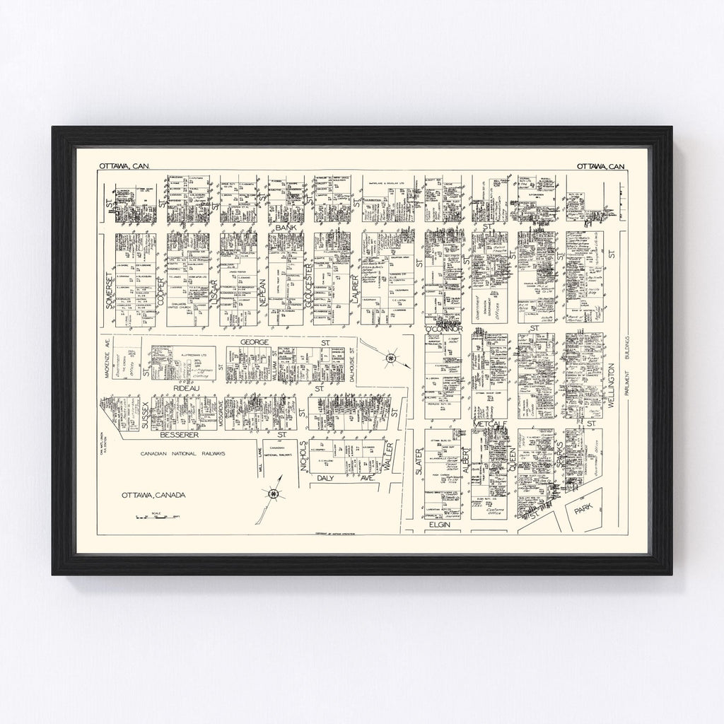 Vintage Map of Ottawa, Canada 1929
