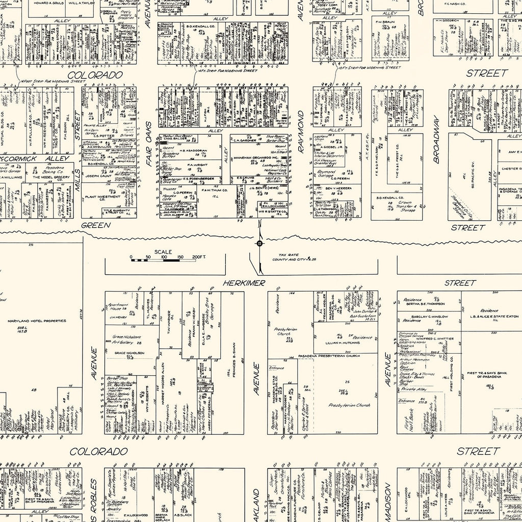 Vintage Map of Pasadena, CA Business Section 1929