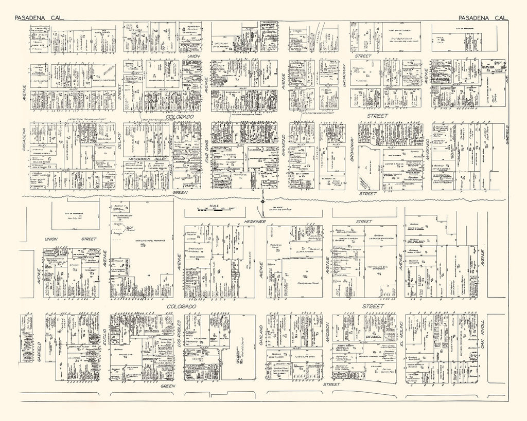 Vintage Map of Pasadena, CA Business Section 1929