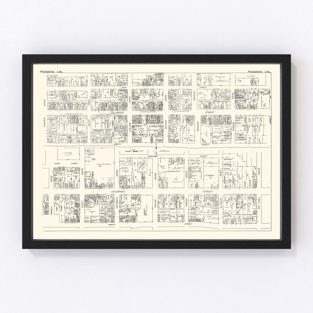 Vintage Map of Pasadena, CA Business Section 1929