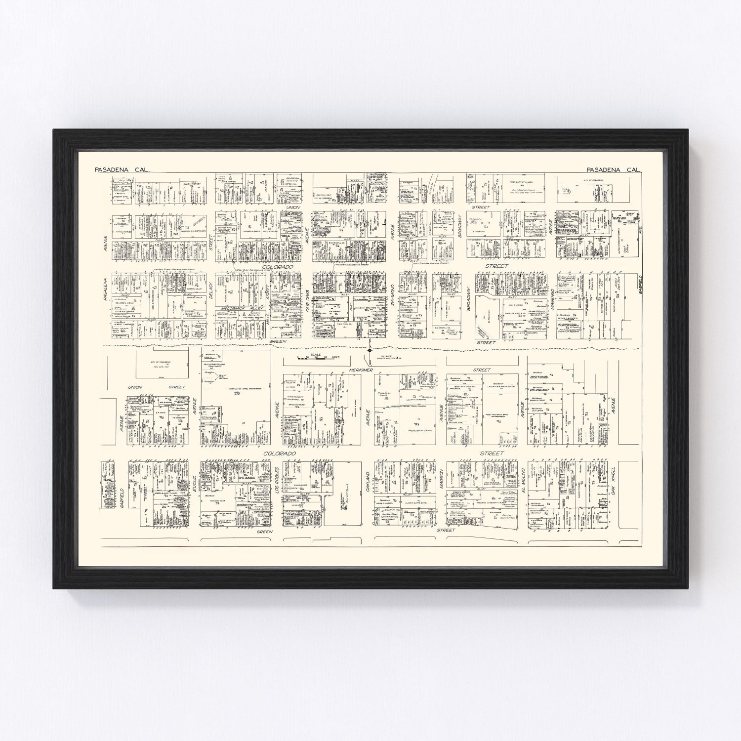 Vintage Map of Pasadena, CA Business Section 1929