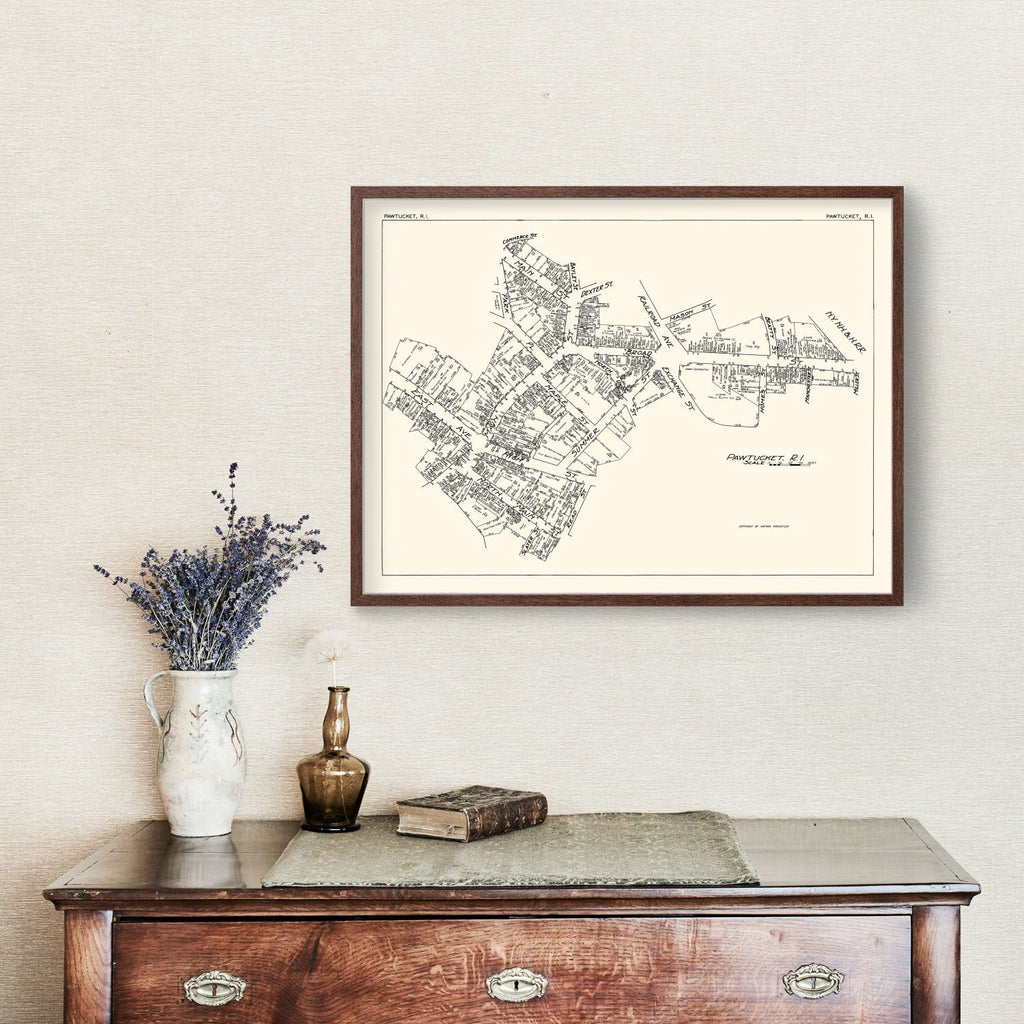 Vintage Map of Pawtucket, RI Business Section 1929