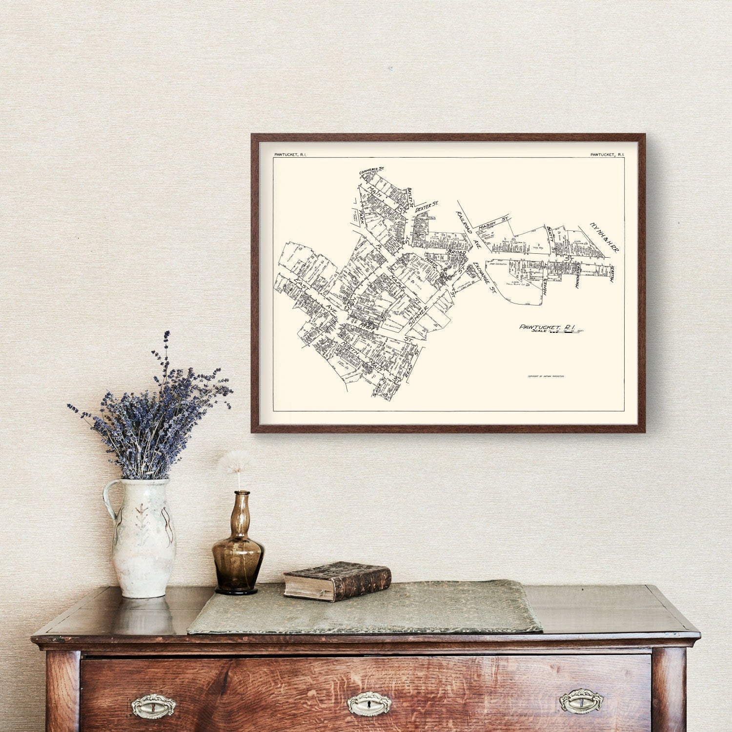 Vintage Map of Pawtucket, RI Business Section 1929