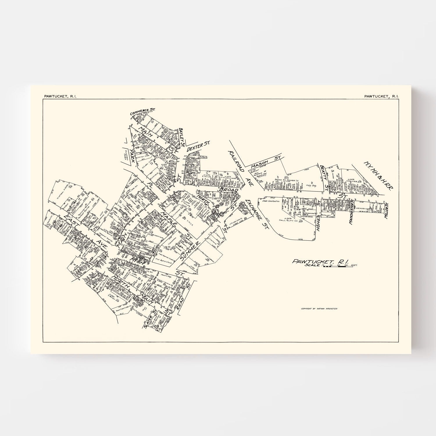 Vintage Map of Pawtucket, RI Business Section 1929