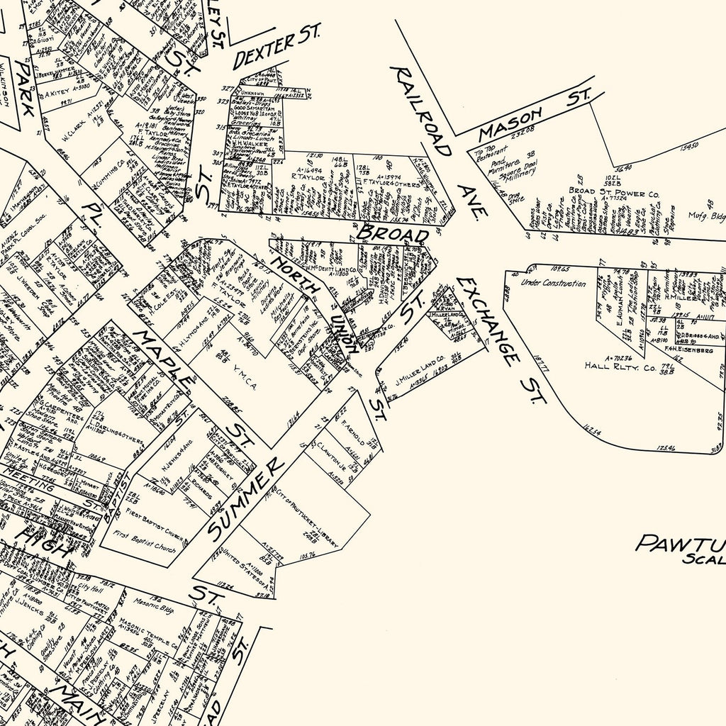 Vintage Map of Pawtucket, RI Business Section 1929