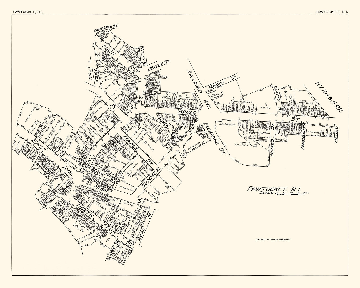 Vintage Map of Pawtucket, RI Business Section 1929