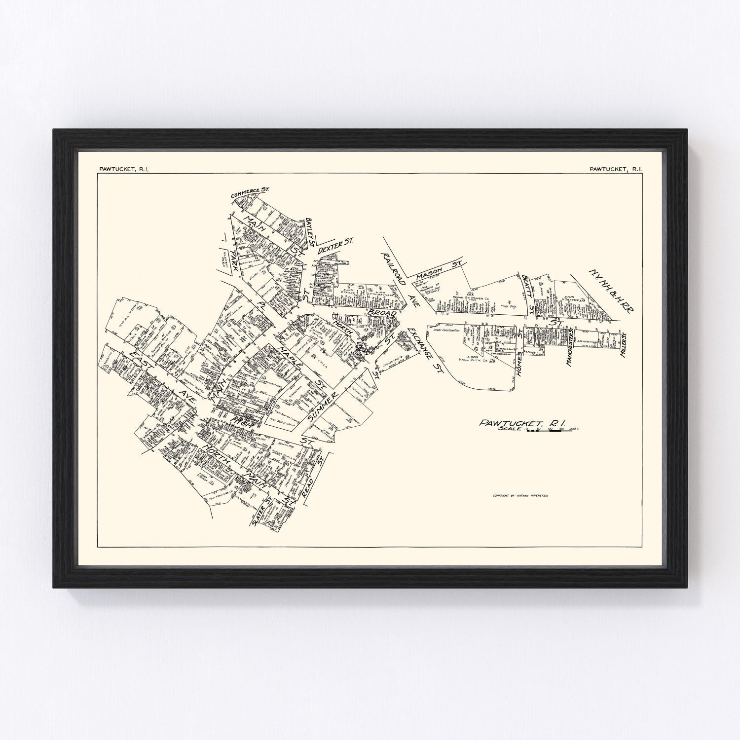 Vintage Map of Pawtucket, RI Business Section 1929