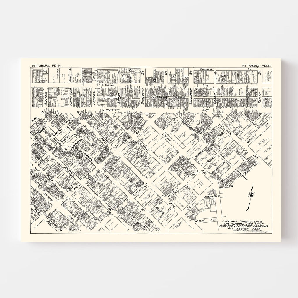 Vintage Map of Pittsburgh, PA Business Section 1929