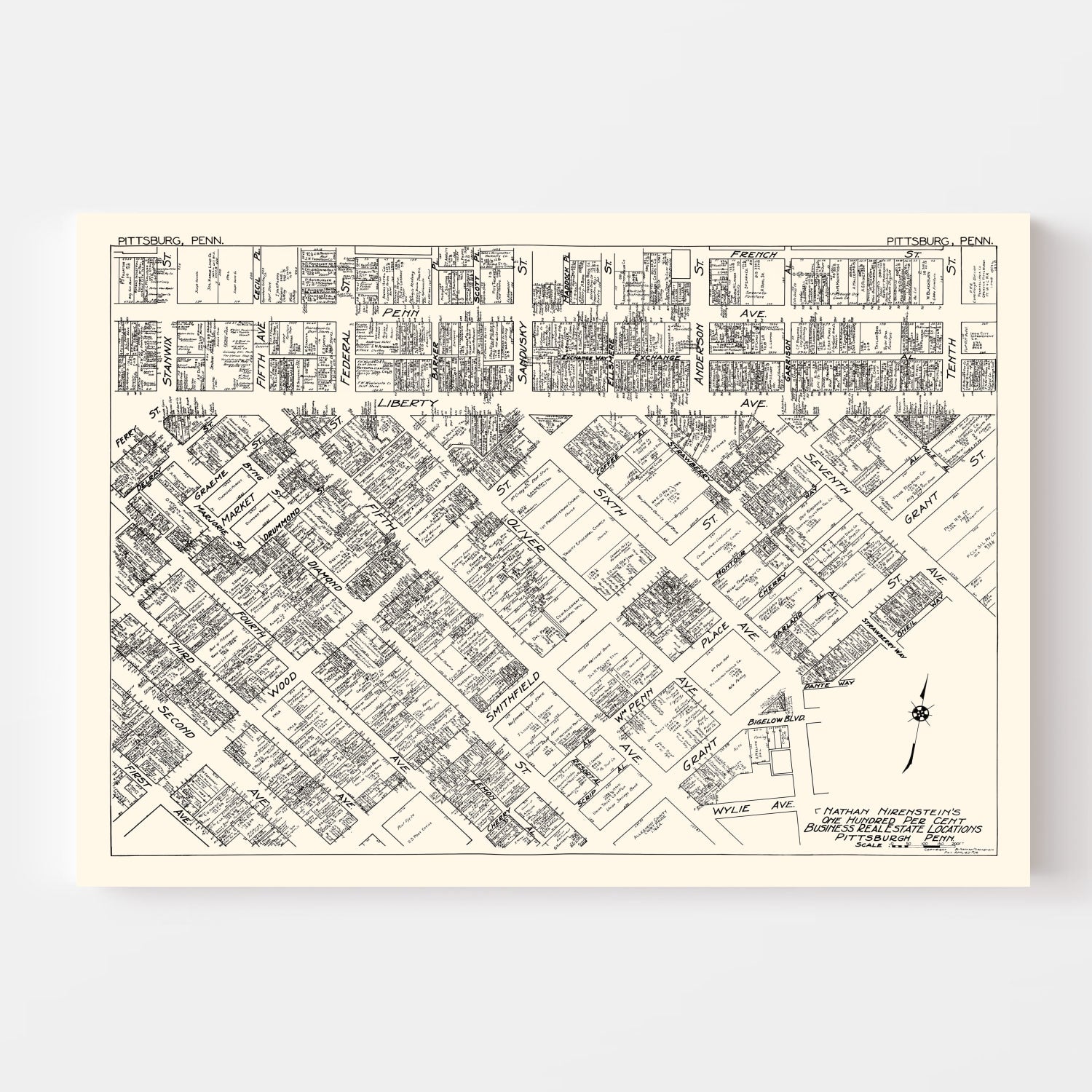 Vintage Map of Pittsburgh, PA Business Section 1929