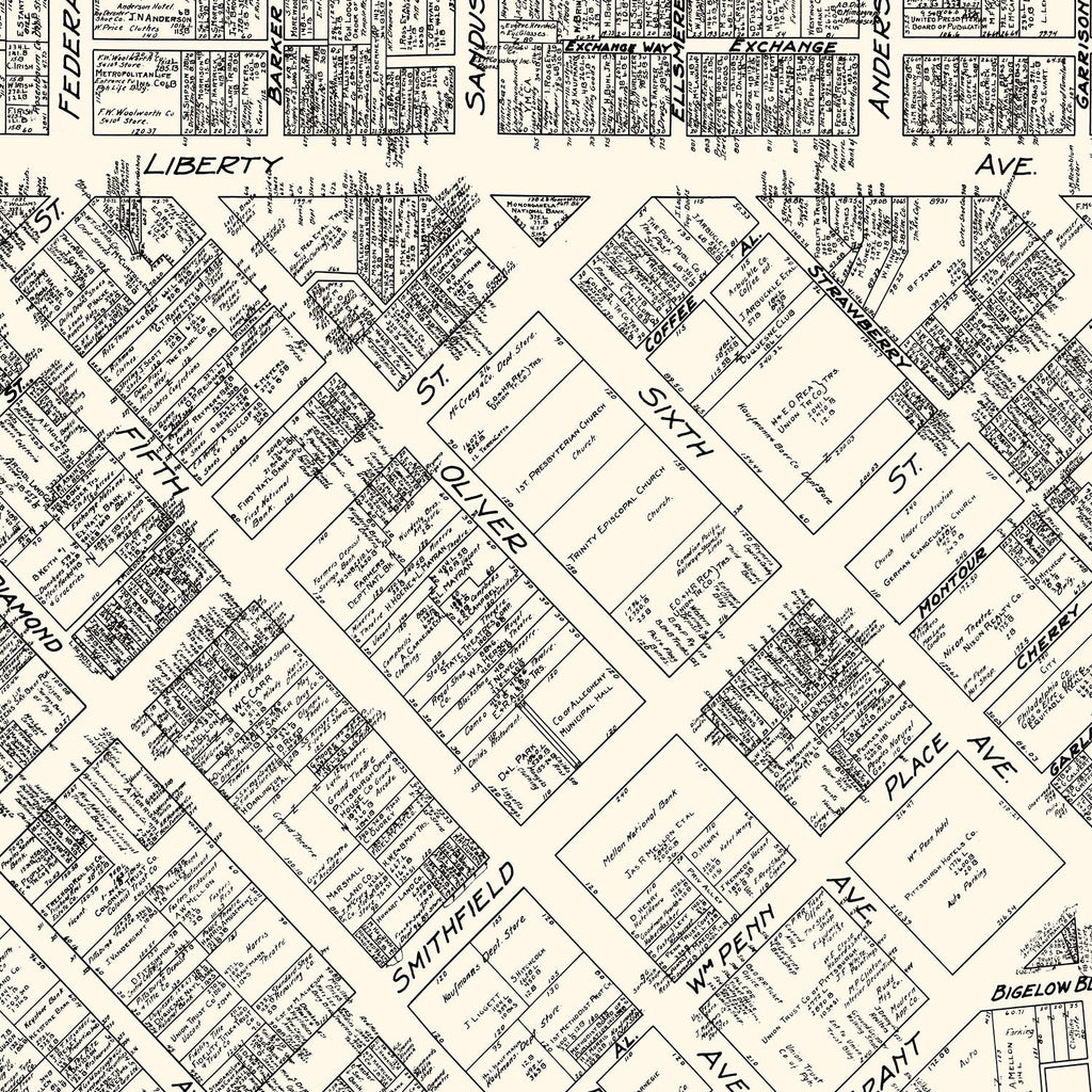 Vintage Map of Pittsburgh, PA Business Section 1929