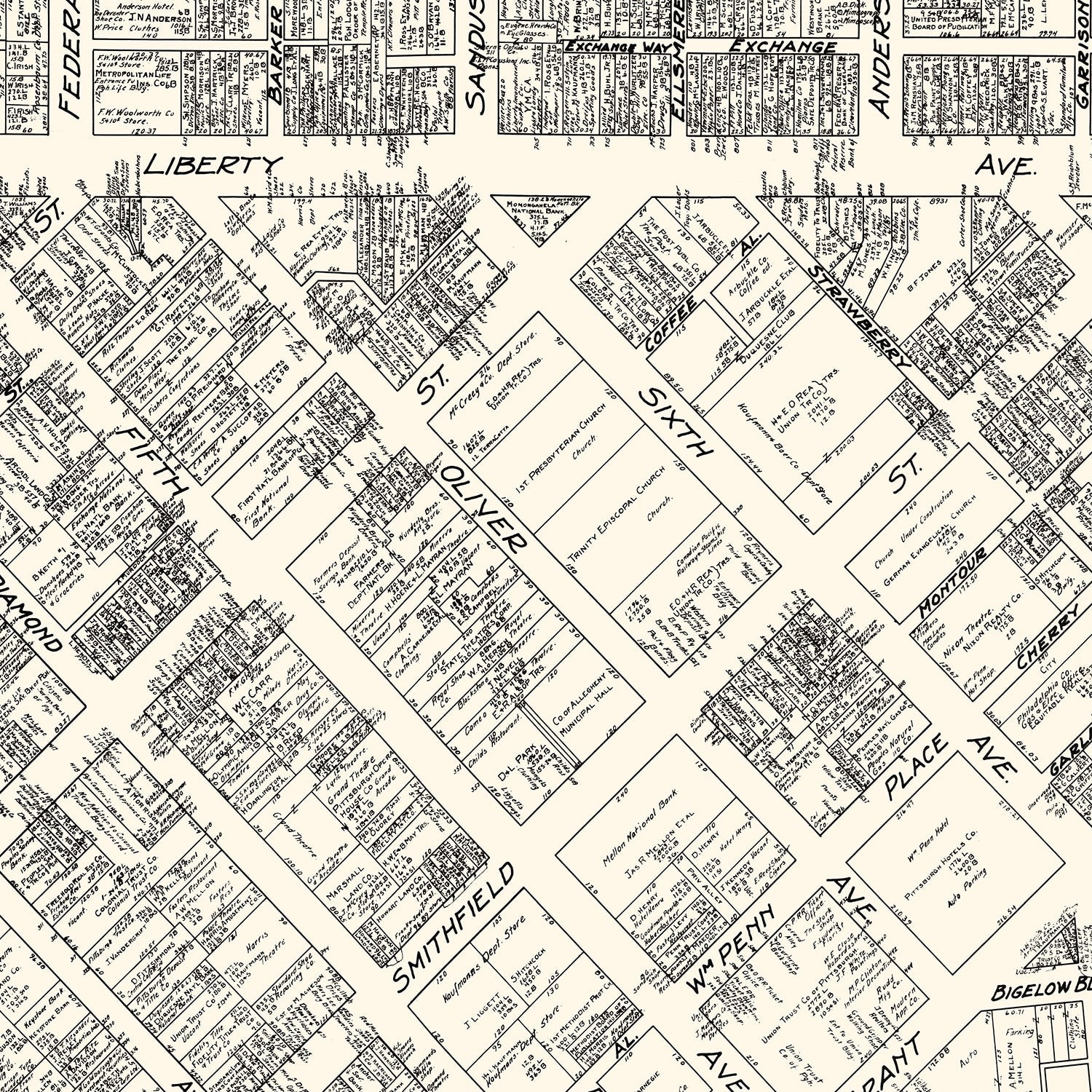 Vintage Map of Pittsburgh, PA Business Section 1929