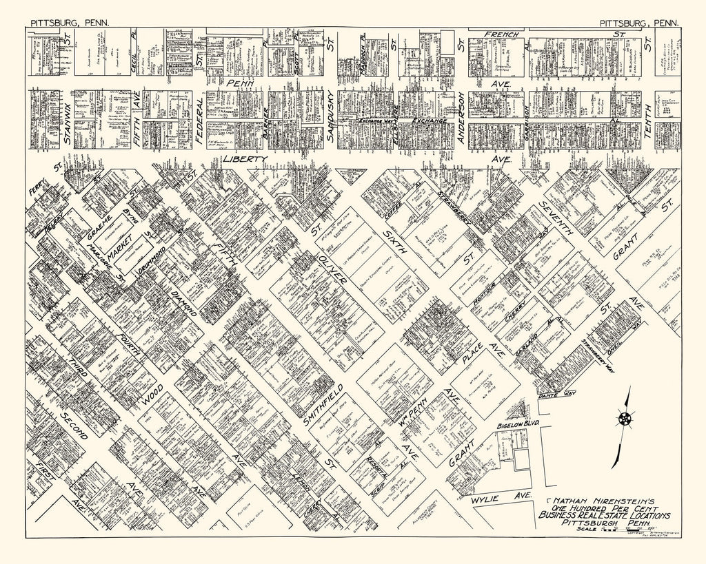 Vintage Map of Pittsburgh, PA Business Section 1929
