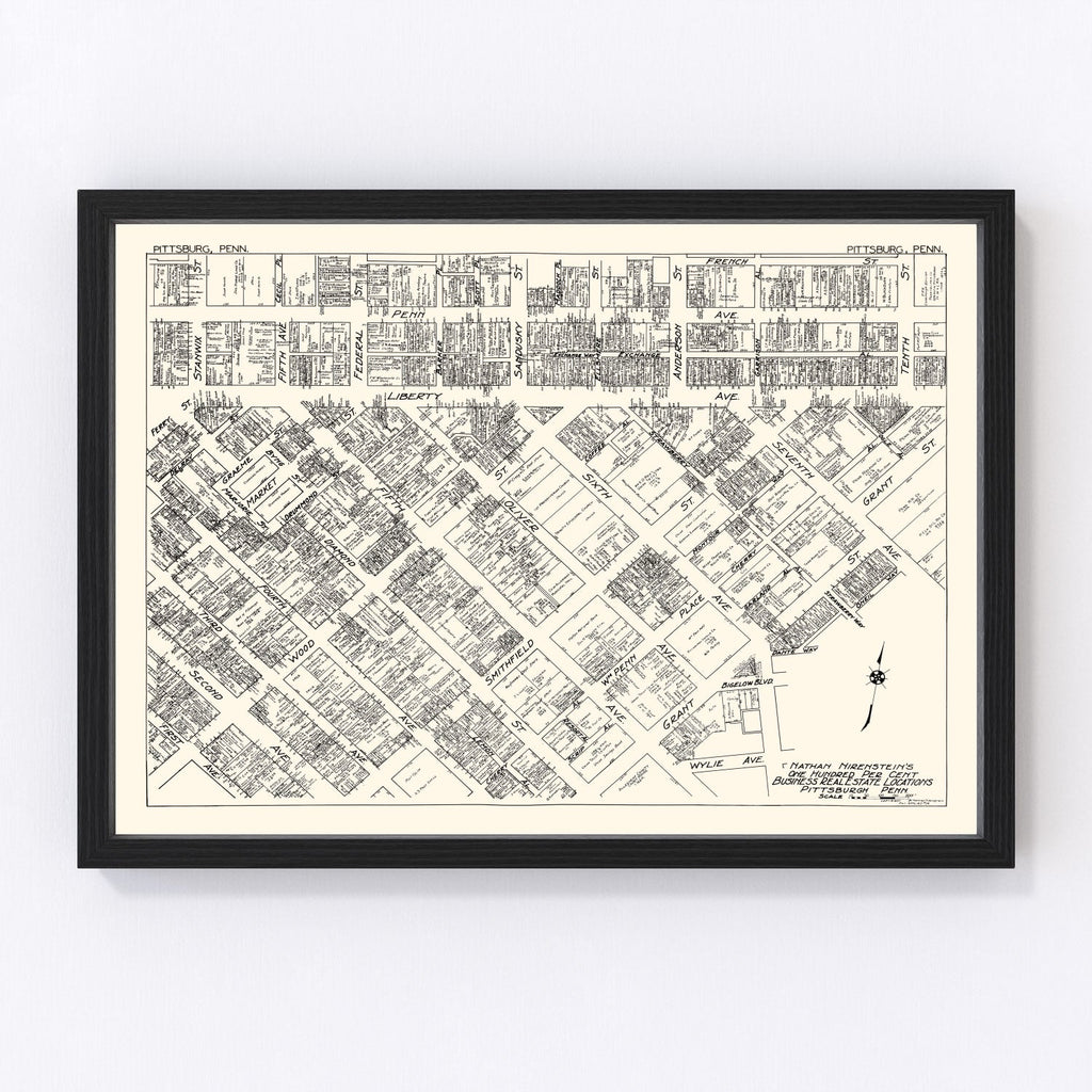 Vintage Map of Pittsburgh, PA Business Section 1929