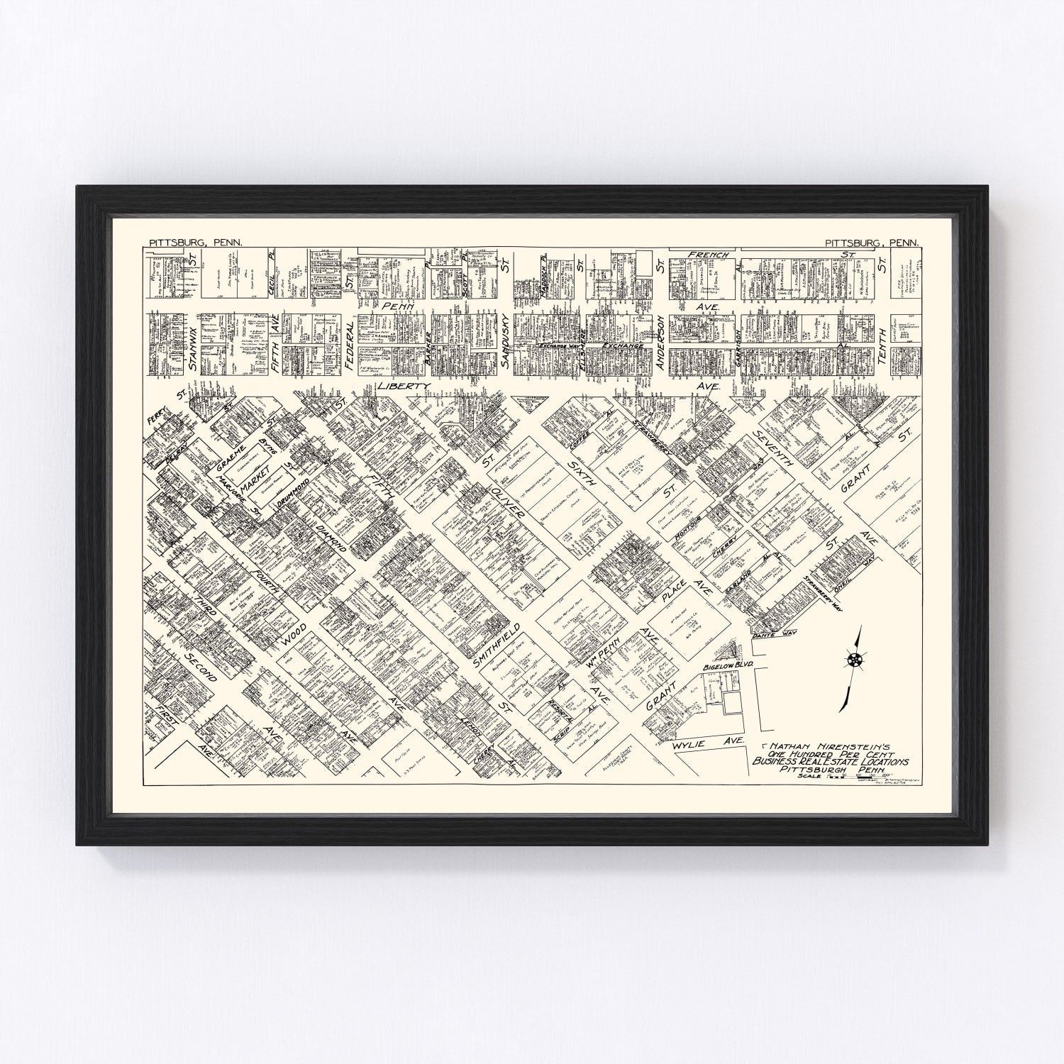 Vintage Map of Pittsburgh, PA Business Section 1929