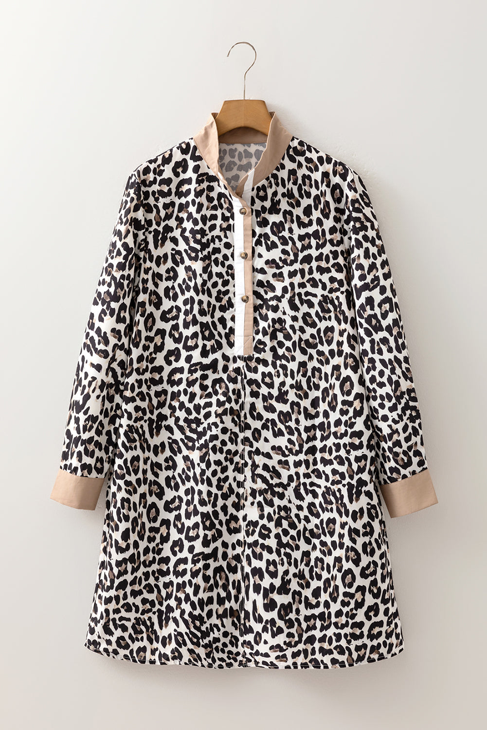Leopard Stripe Collar Half Buttoned Flared Dress