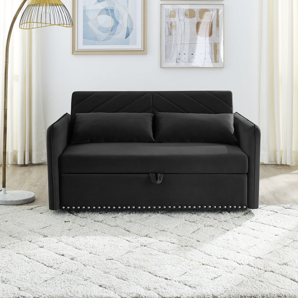 MH' Sleeper Sofa Bed w/USB Port, 3-in-1 adjustable sleeper with pull-out bed, 2 lumbar pillows and side pocket, soft velvet convertible sleeper sofa bed, suitable for living room bedroom