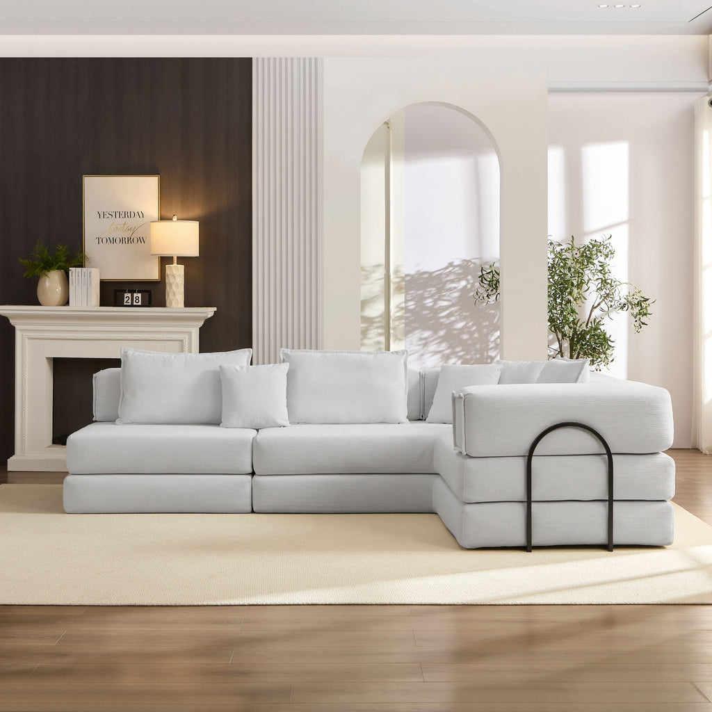 Oversized Upholstered Sectional Sofa Couch Set, Modular 118.2 ' L Shaped Floor Living Room Sofa Set With 6 Pillows, DIY Combination Sofa Couch for living rooms, apartments,bedrooms, White