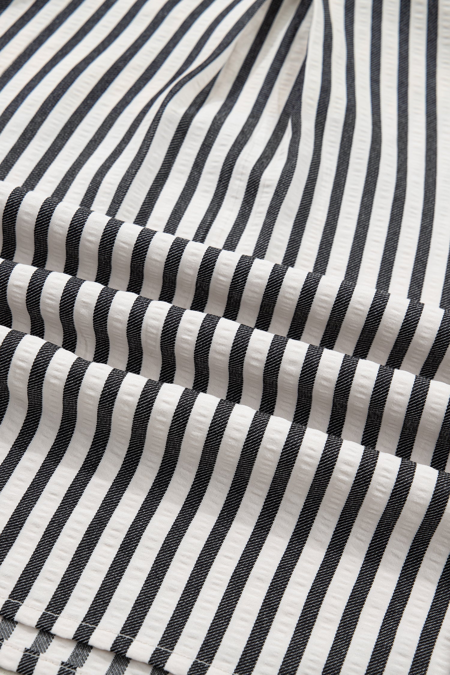 Stripe Collared V-Neck Bubble Sleeve Blouse