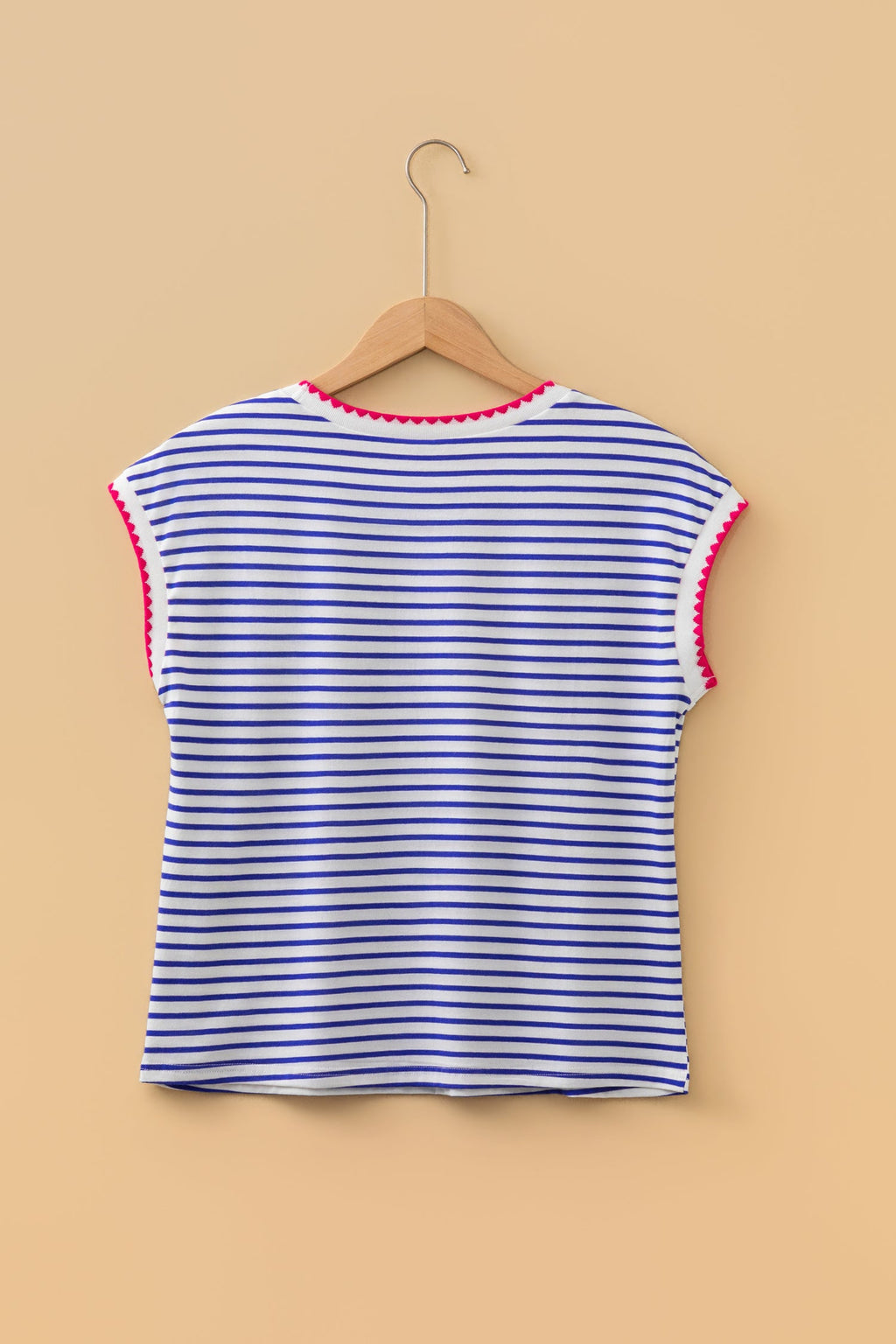 Stripe Contrast Trim Round Neck Cap Sleeve Tee
