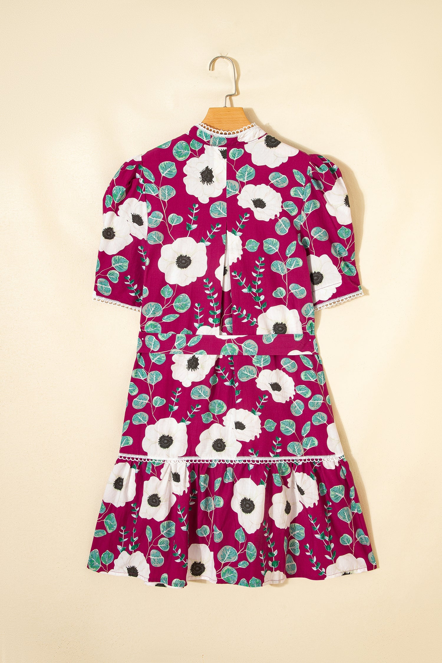 Floral Short Puff Sleeve Belted Mini Dress