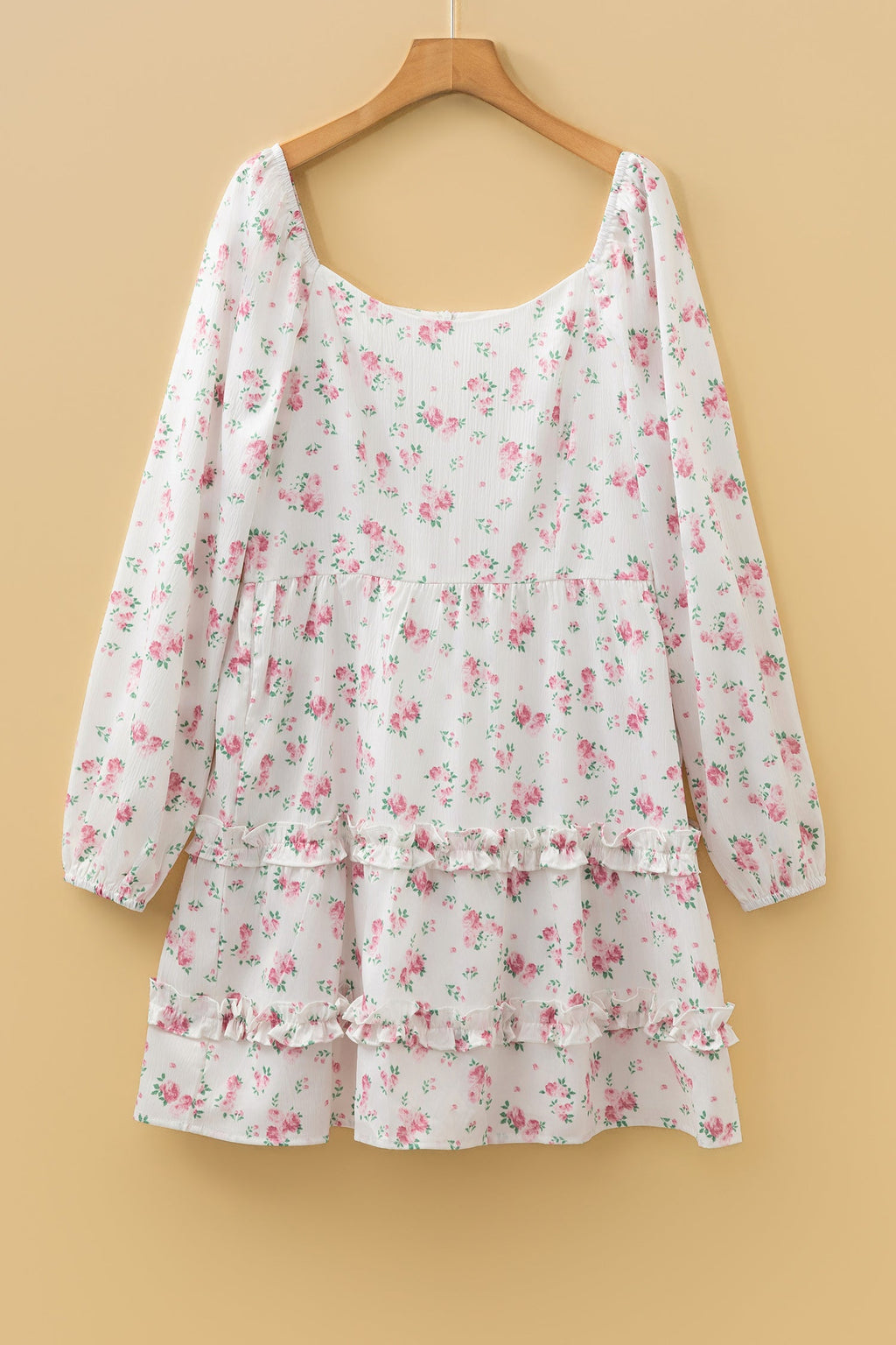 Floral Long Sleeve Ruffle Flared Mini Dress