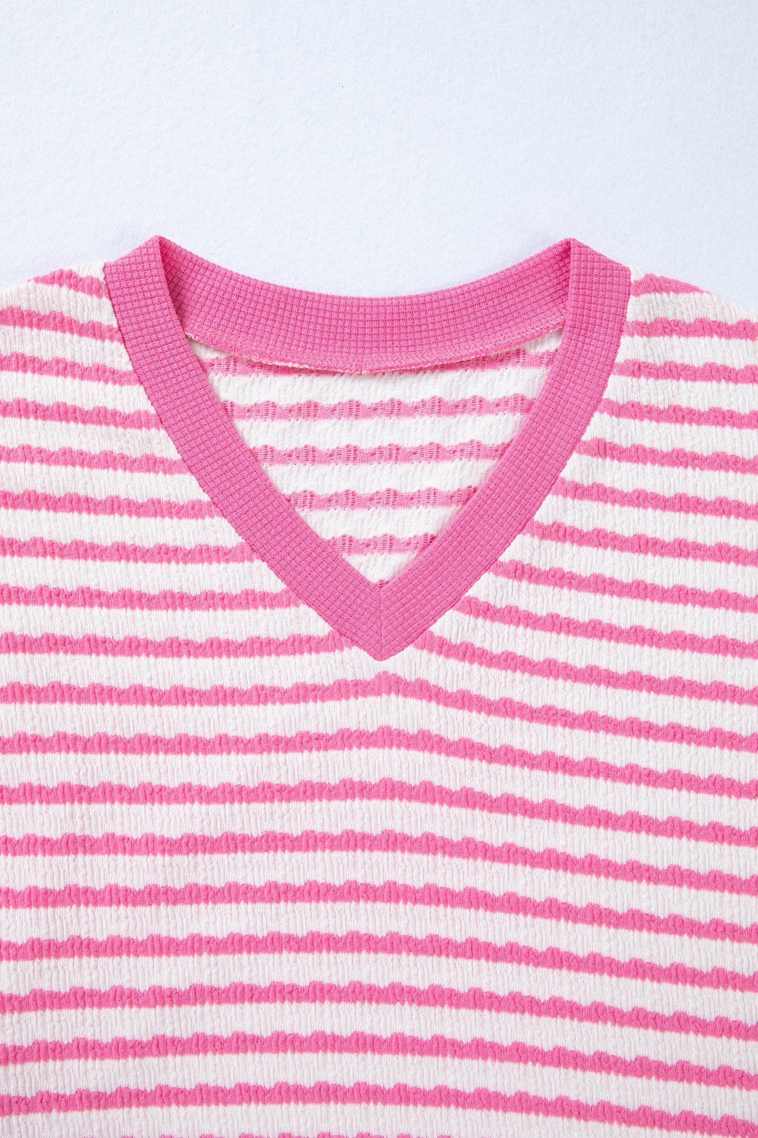 Stripe Textured Knit V-Neck Short Sleeve Top