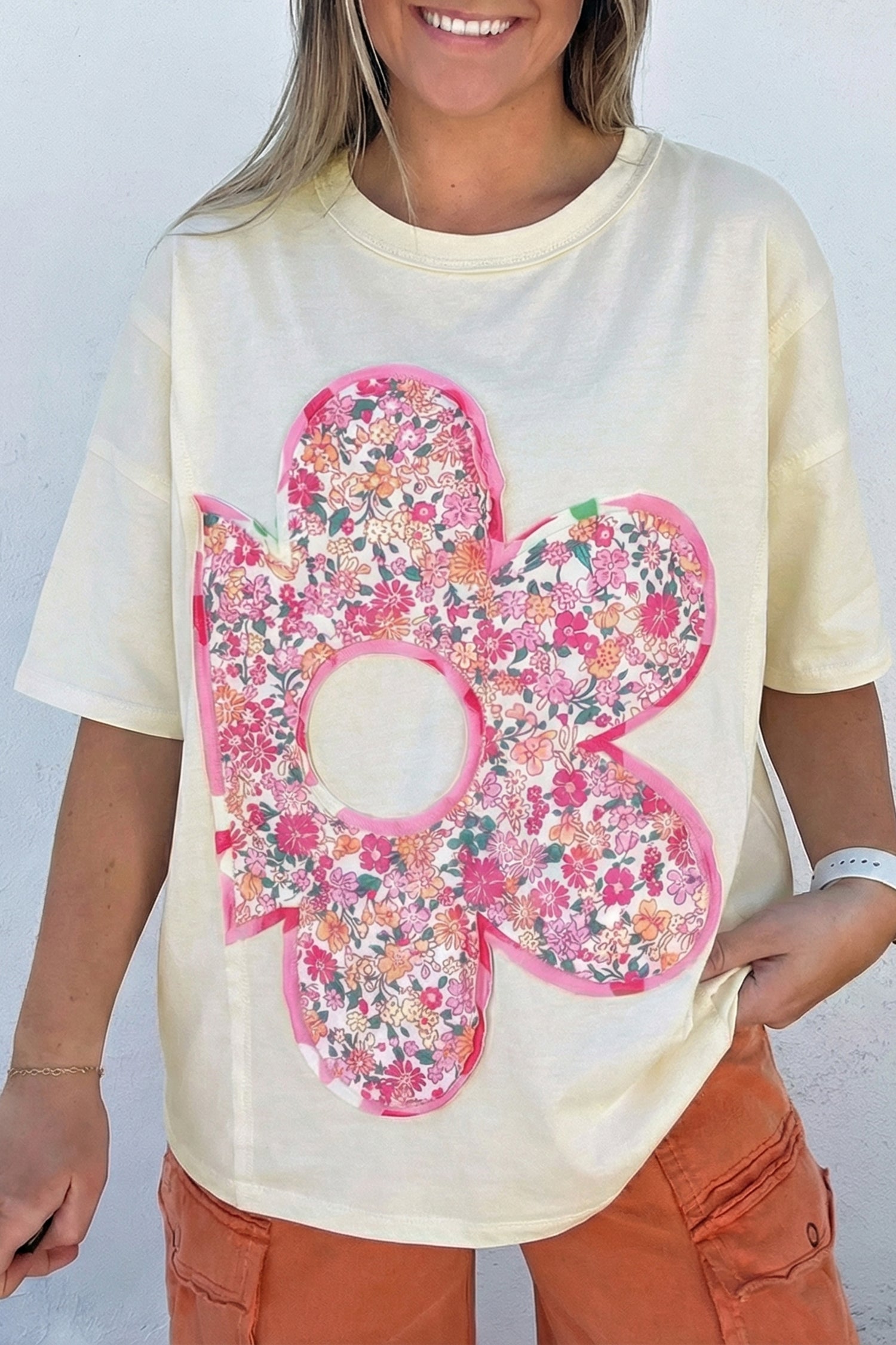 Floral Patchwork Raw Seam Oversize Tee