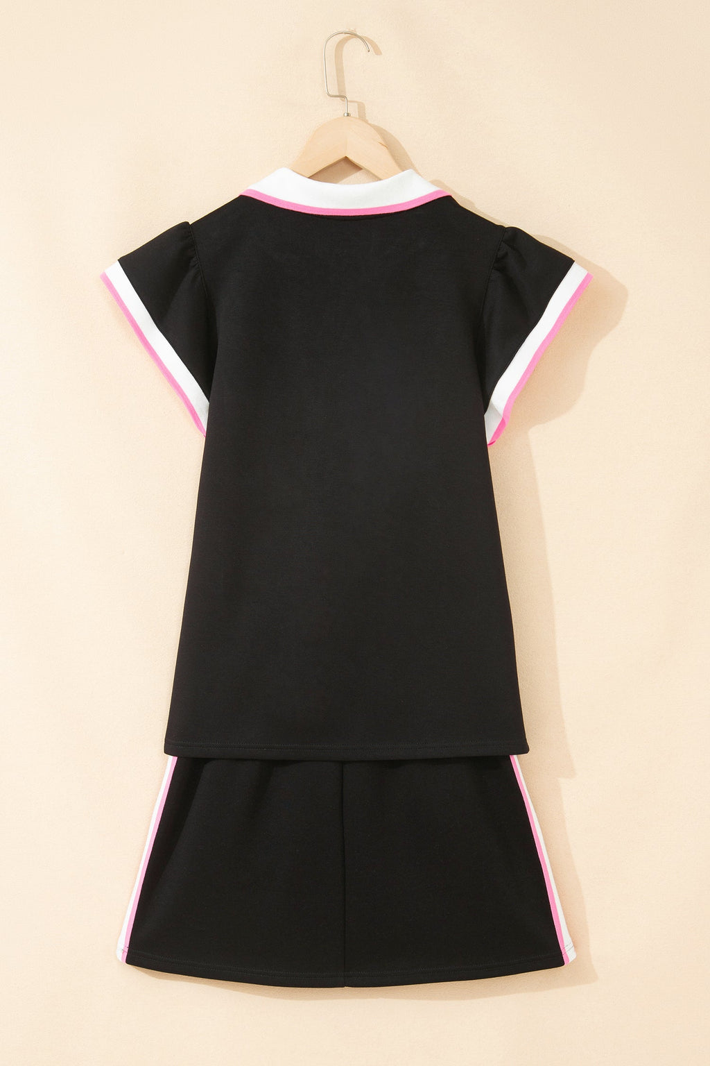 Stripe Trim Polo Tee & Drawstring Skirt Set