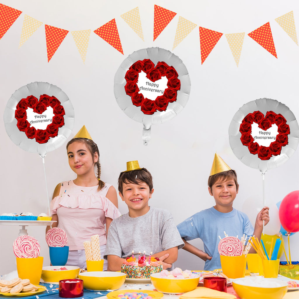 Happy Anniversary with Red Roses 18-inch Custom Aluminum Foil Balloons - Pack of 3 (Made in USA)
