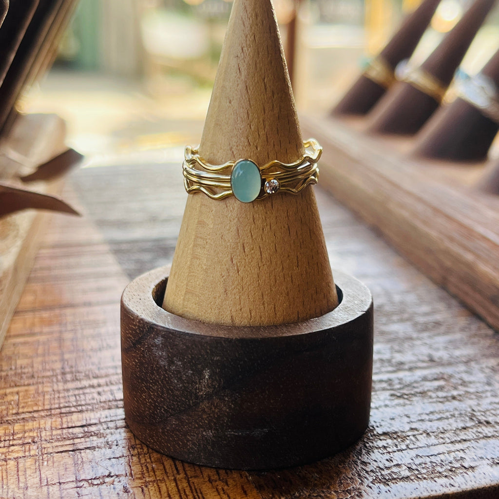 14k gold filled OVAL AQUA CHALCEDONY GEMSTONE RING