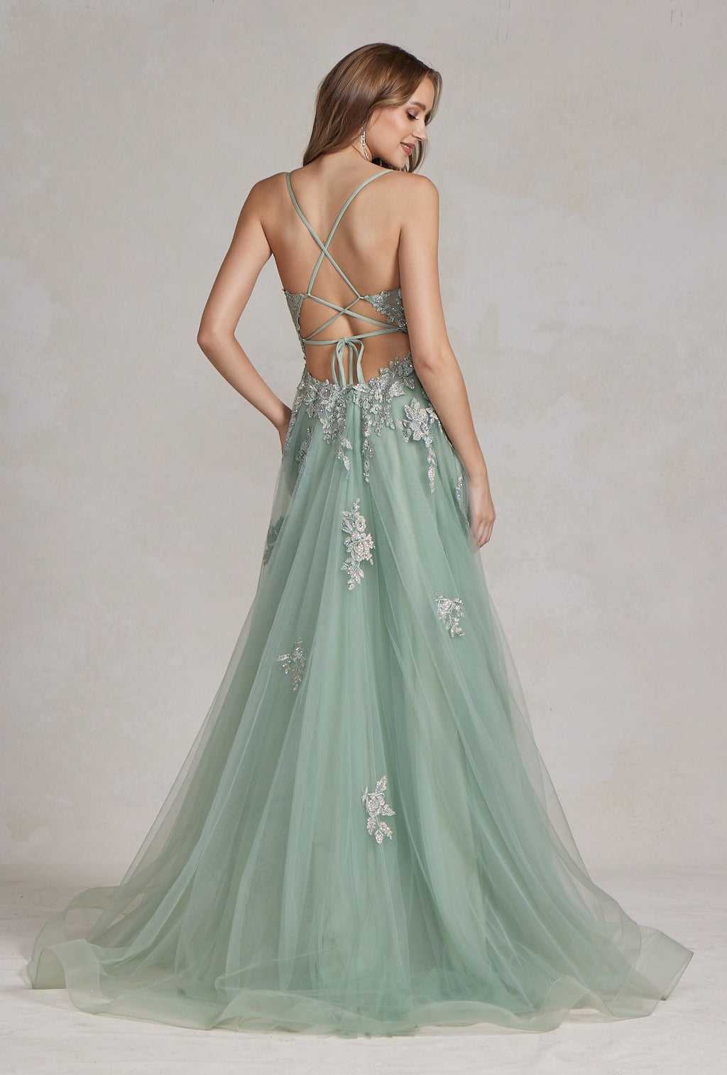 Romantic Floral Lace Embellished A-Line Graduation Dress w/ Charming Leg Slit NXG1149
