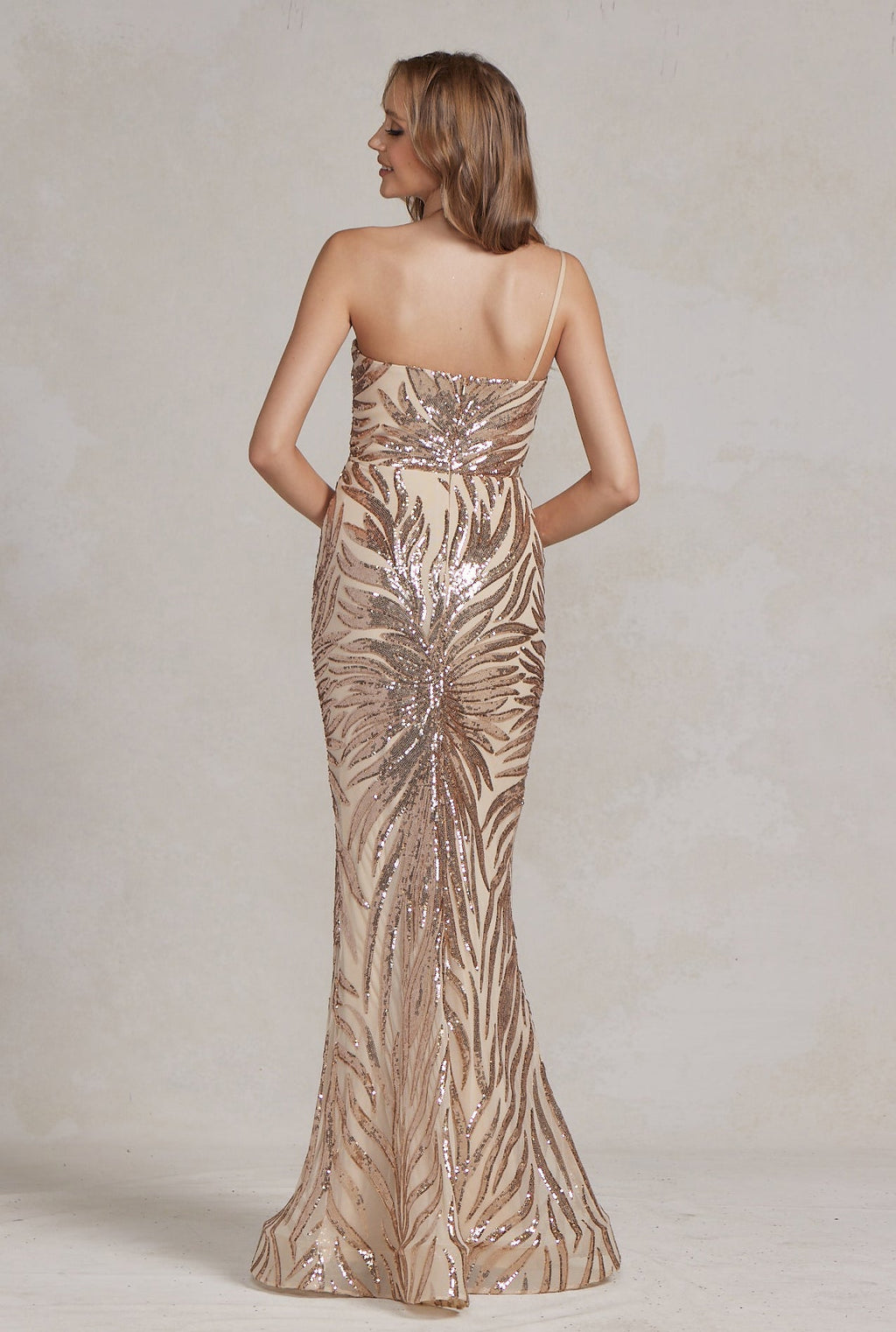 Intricate Sequins Embellished One Shoulder Stunning Dress w/ Mermaid Cut NXR1204