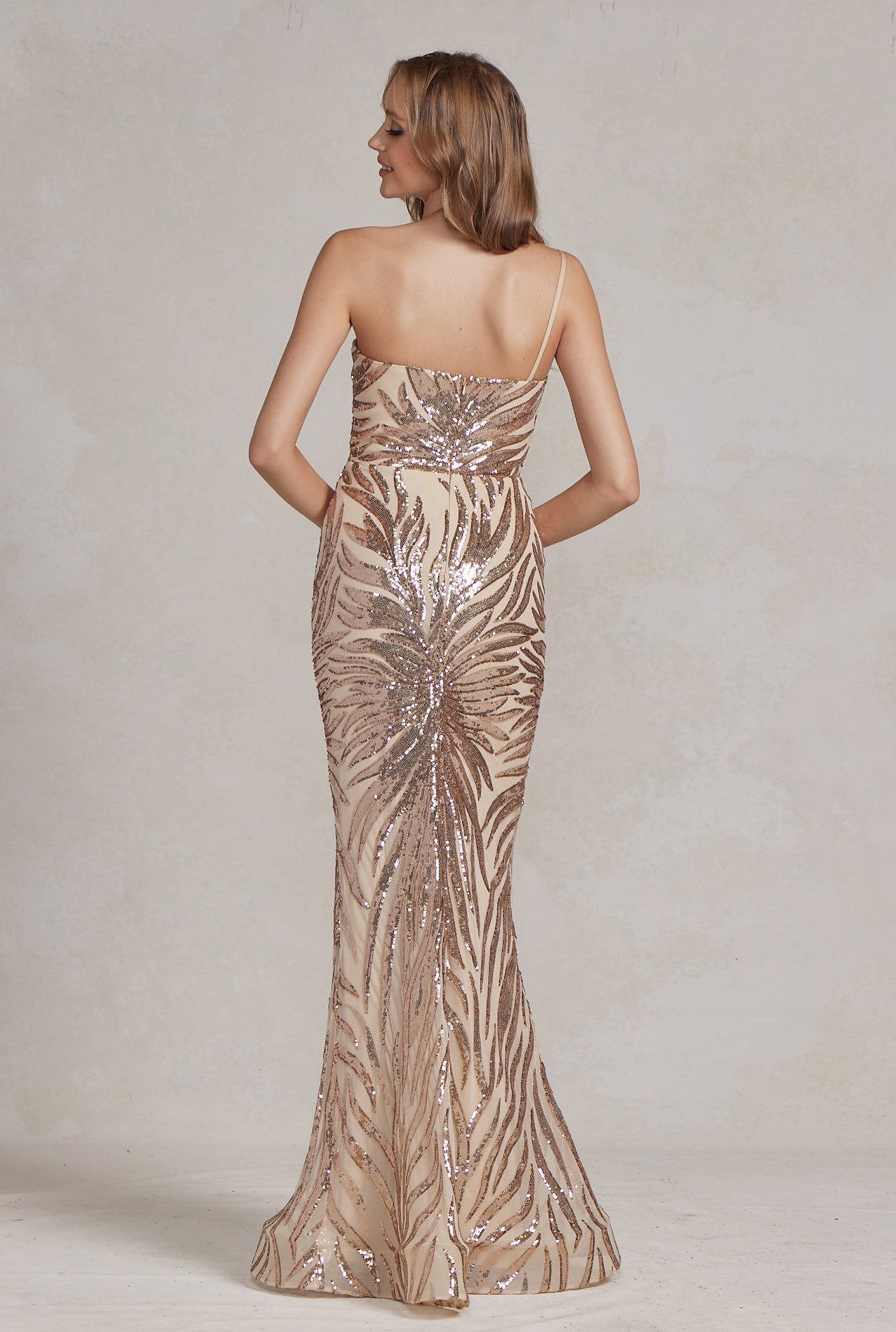 Intricate Sequins Embellished One Shoulder Stunning Dress w/ Mermaid Cut NXR1204