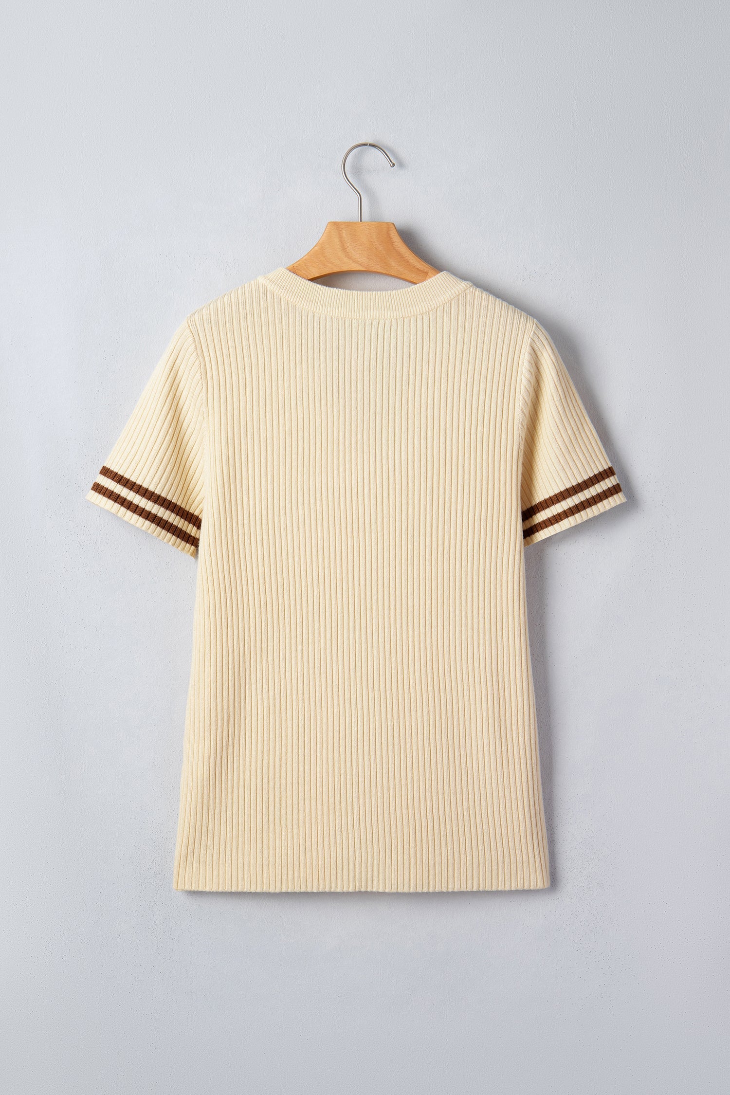 Stripe Contrast Short Sleeve Ribbed V-Neck Sweater